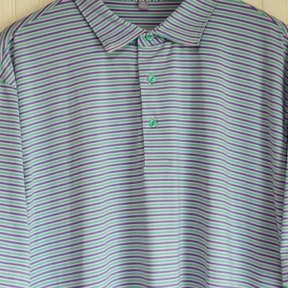 Peter Millar Summer Comfort Polo Shirt‎ Mens XL Blue Green Stripe Golf Top